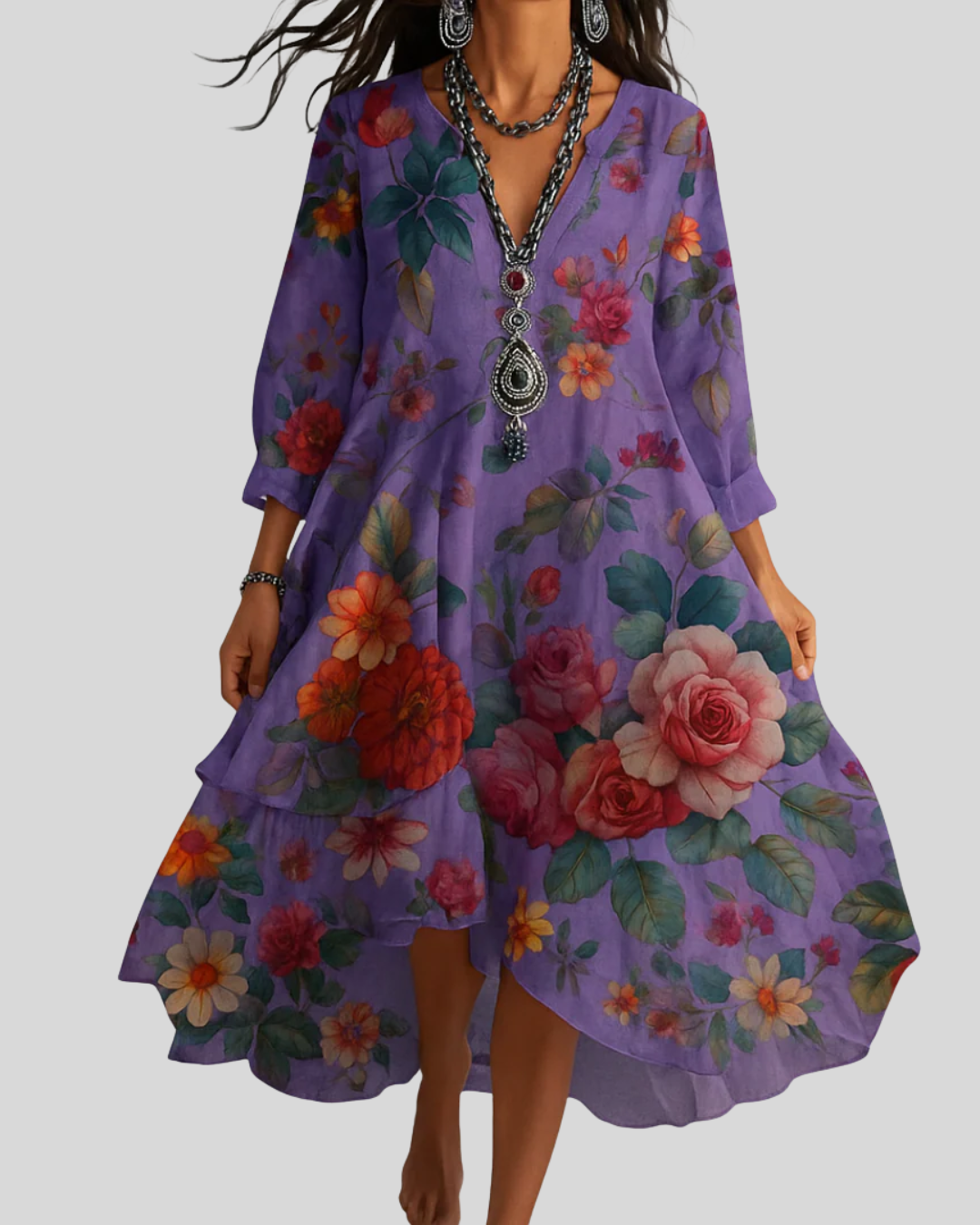Van Laar | Maxi-jurk met bloemenprint in bohemian stijl, licht en luchtig