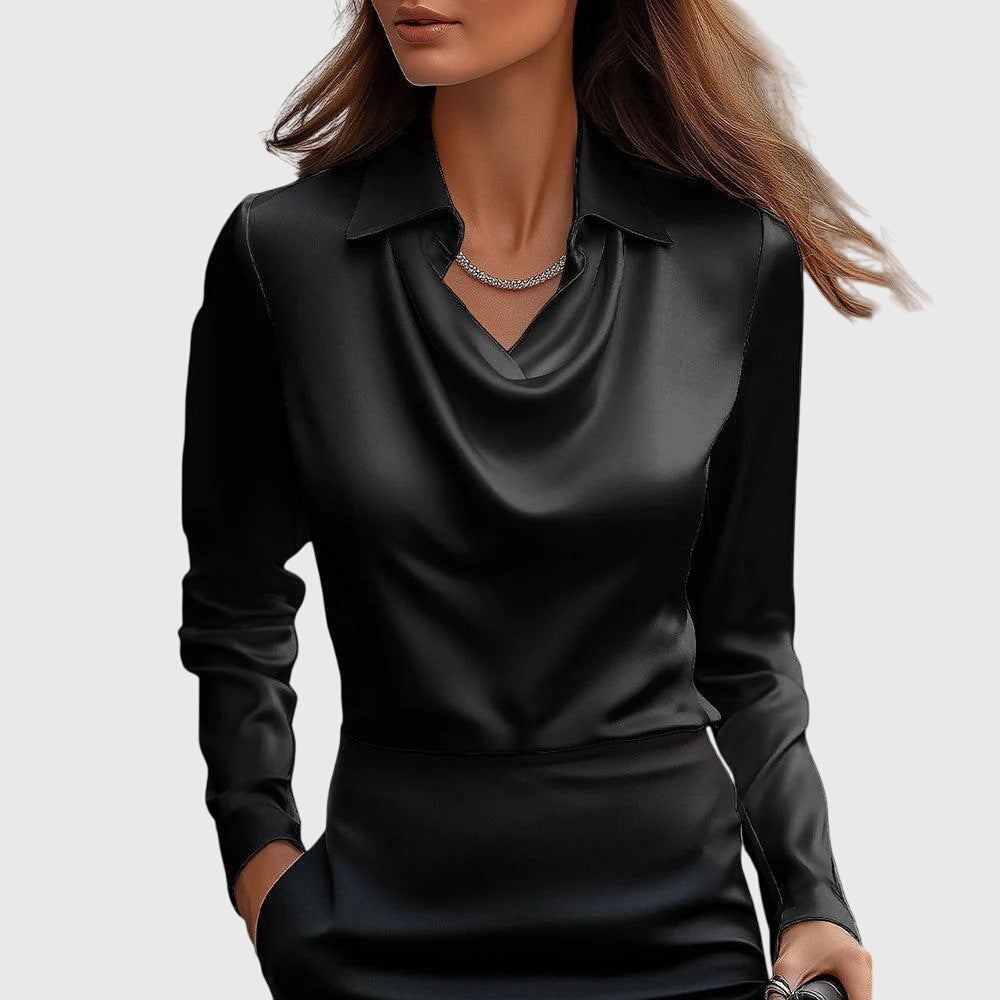 Van Laar | Blouse met luxe glans en plooihals
