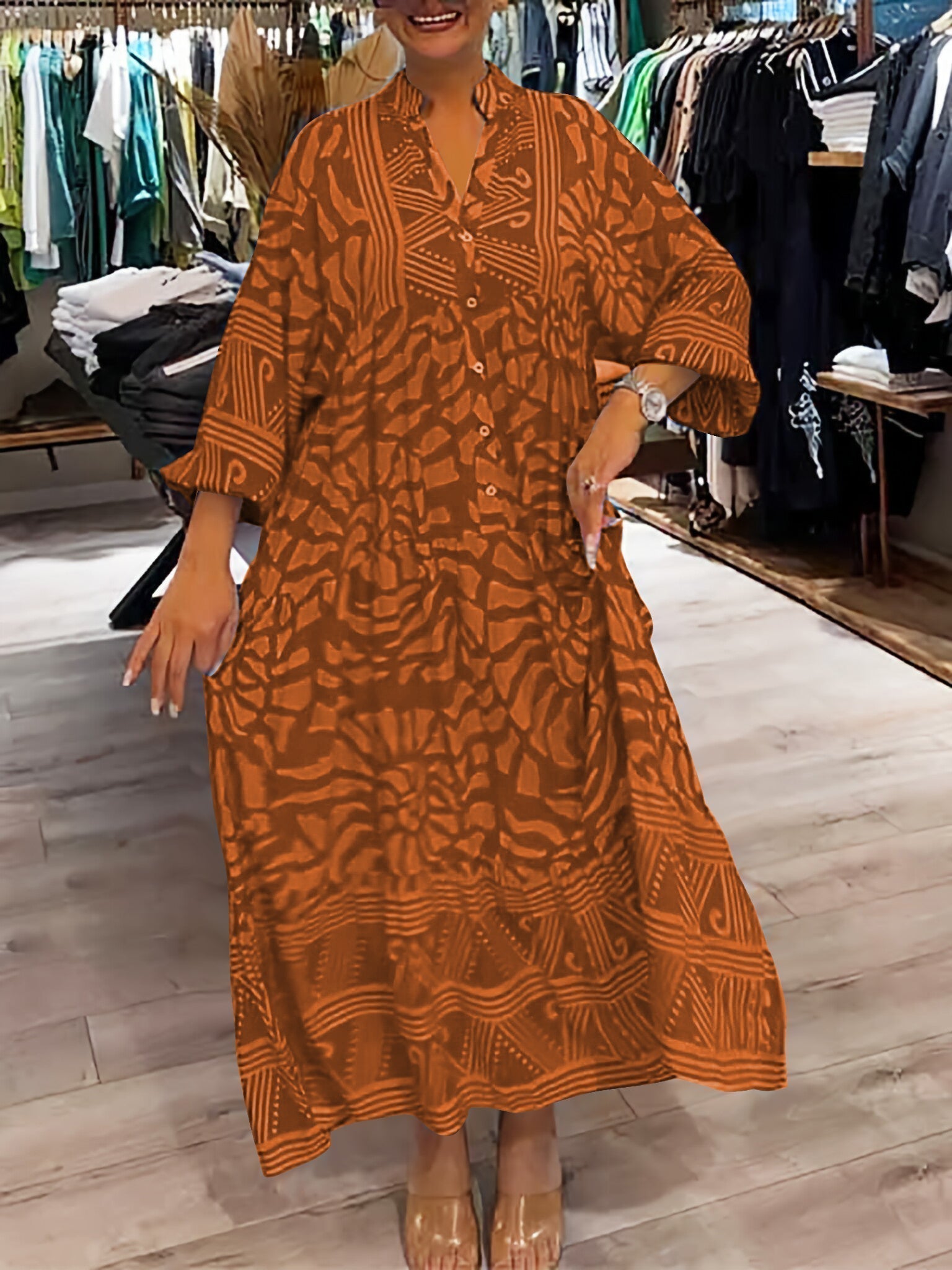 Van Laar | Jurk met V-hals en print