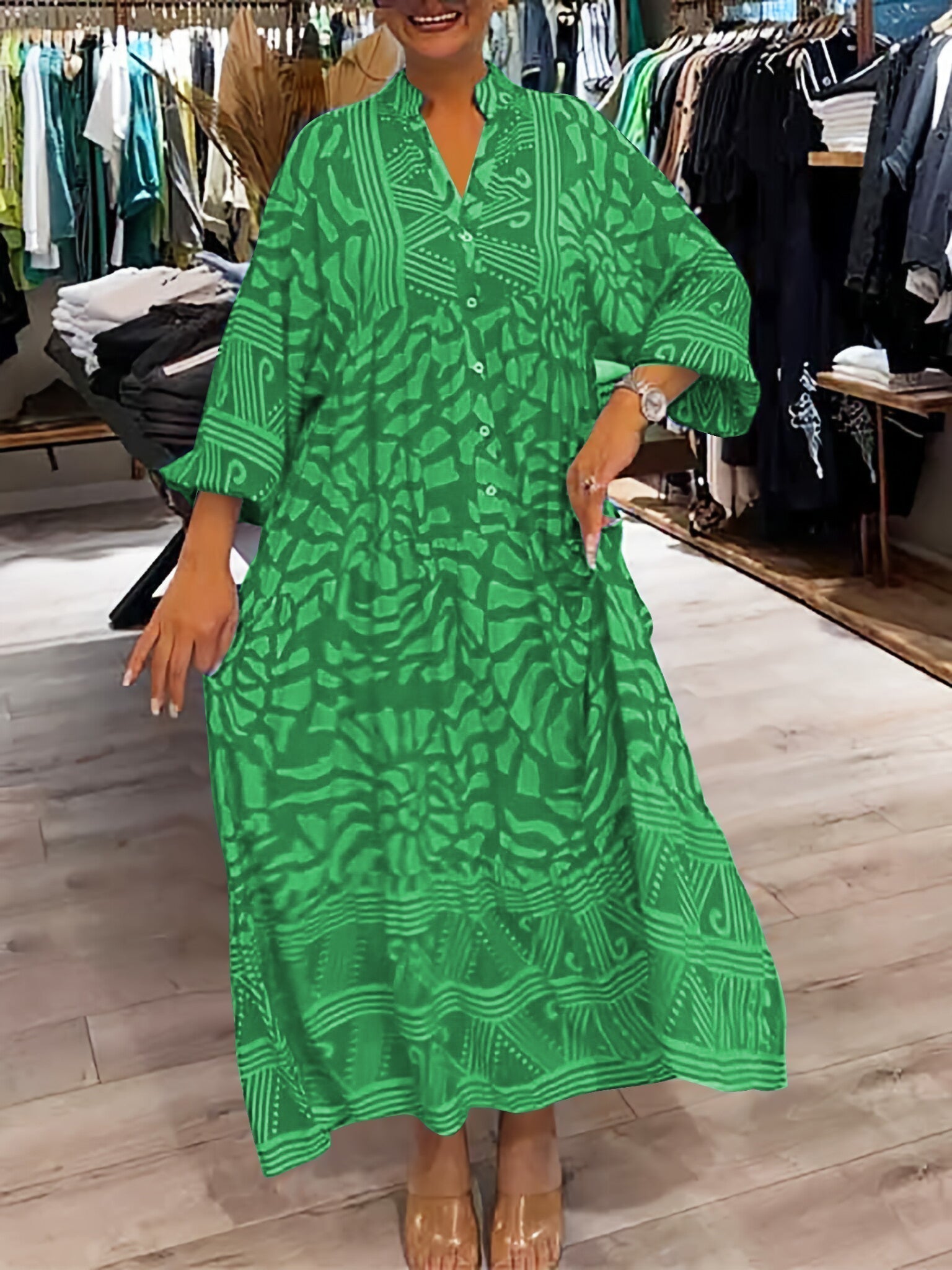 Van Laar | Jurk met V-hals en print