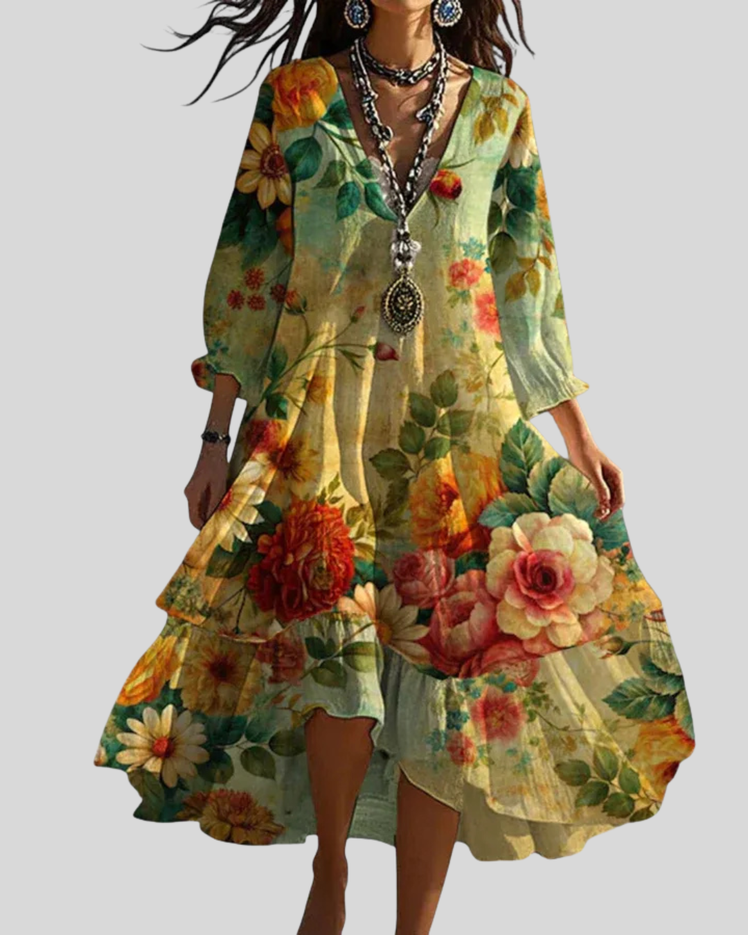 Van Laar | Maxi-jurk met bloemenprint in bohemian stijl, licht en luchtig