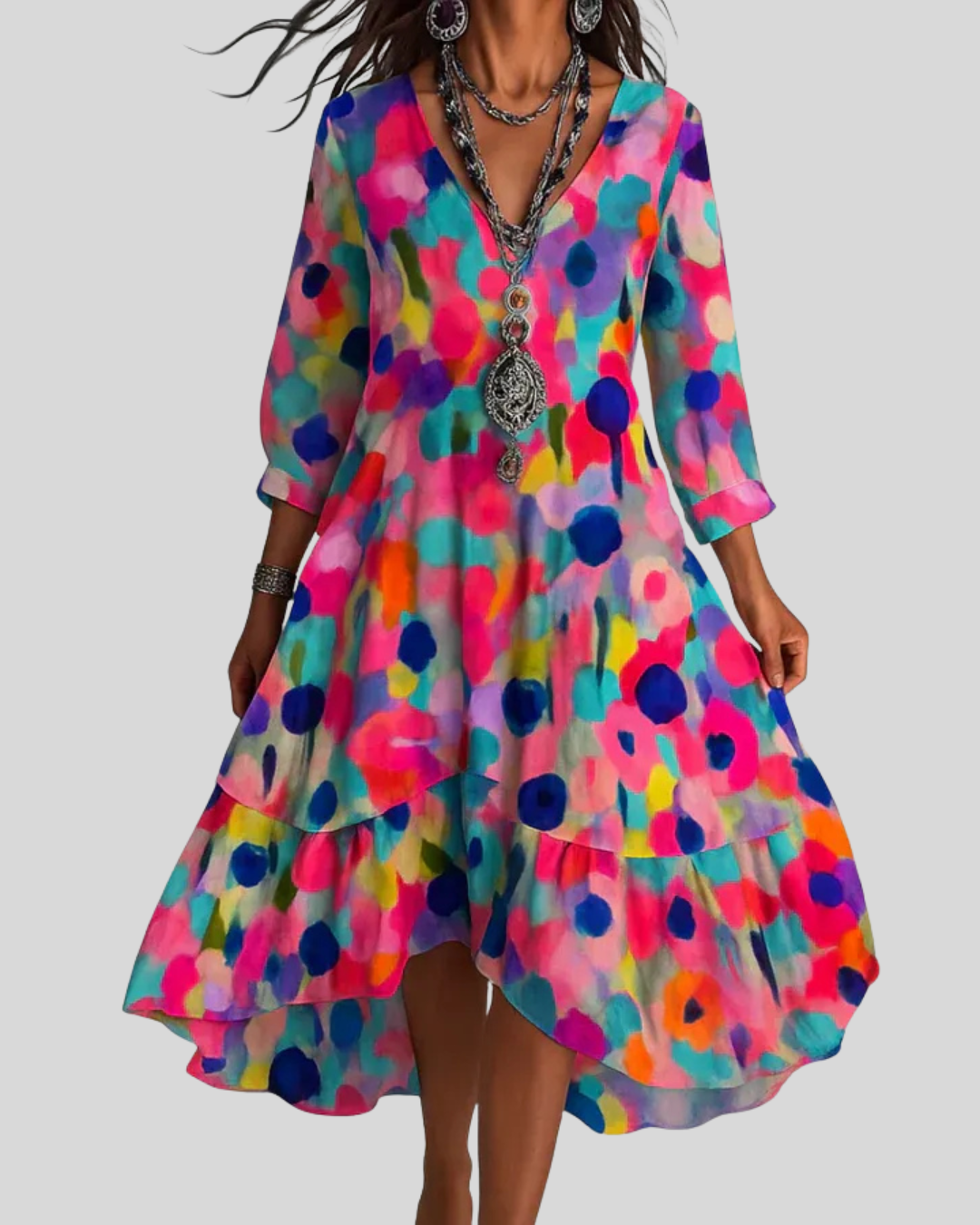 Van Laar | Maxi-jurk met bloemenprint in bohemian stijl, licht en luchtig