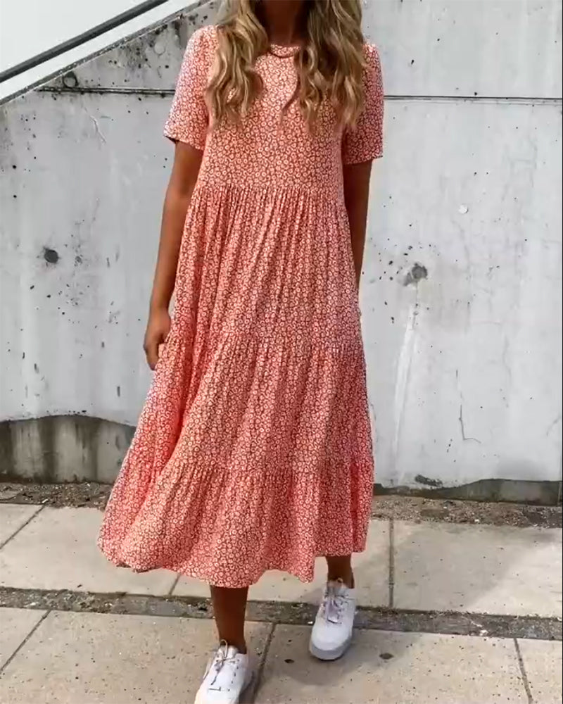 Van Laar® | Jurk met korte mouwen en bloemenprint
