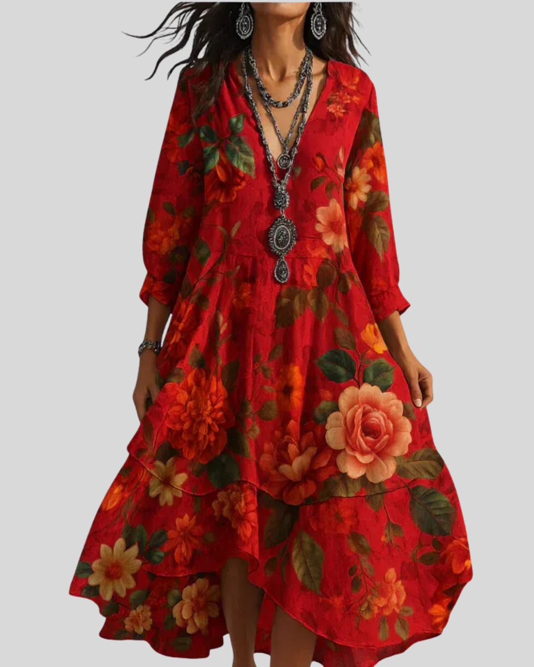 Van Laar | Maxi-jurk met bloemenprint in bohemian stijl, licht en luchtig