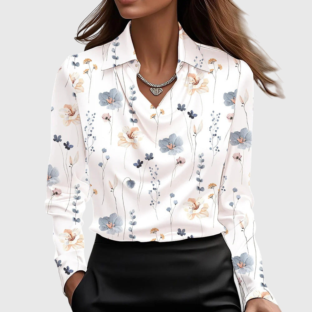 Van Laar | Blouse met luxe glans en plooihals