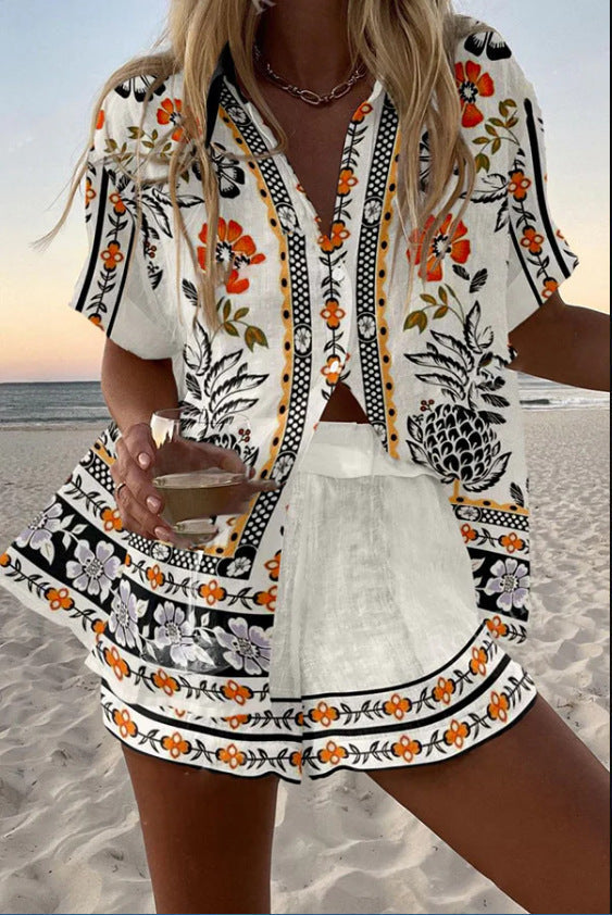 Irella – Korte linnen set met bloemenprint