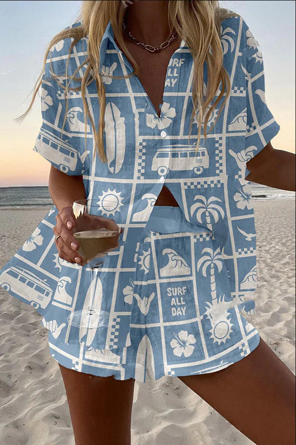 Trenara – Korte linnen set met karavaanprint