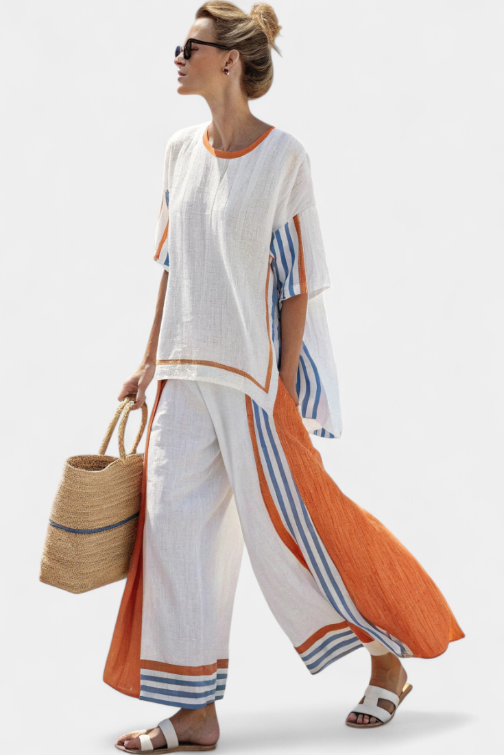 Van Laar | Luchtige tweedelige set met strepen en oversized pasvorm