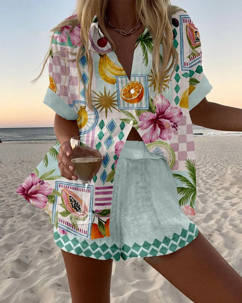Maevin – Korte linnen set met fruitprint