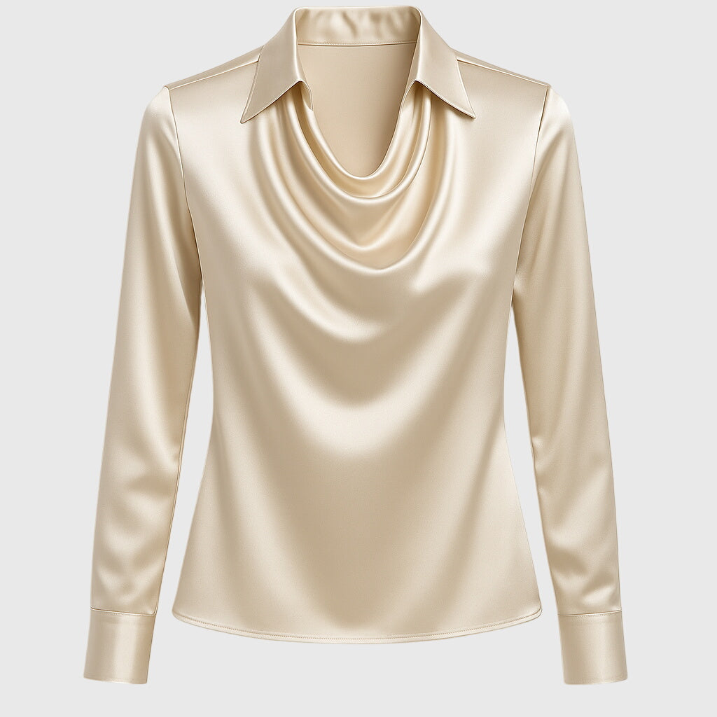 Van Laar | Blouse met luxe glans en plooihals