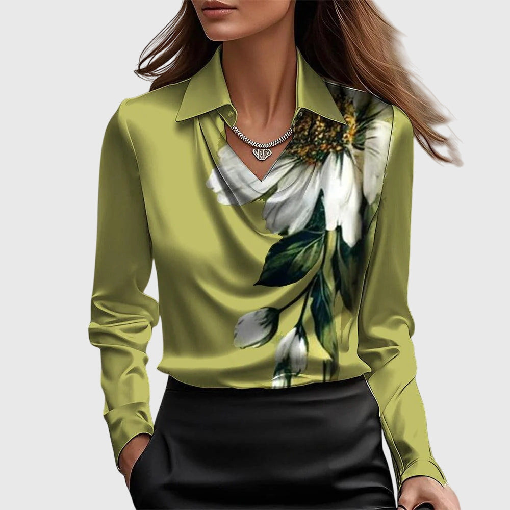 Van Laar | Blouse met luxe glans en plooihals