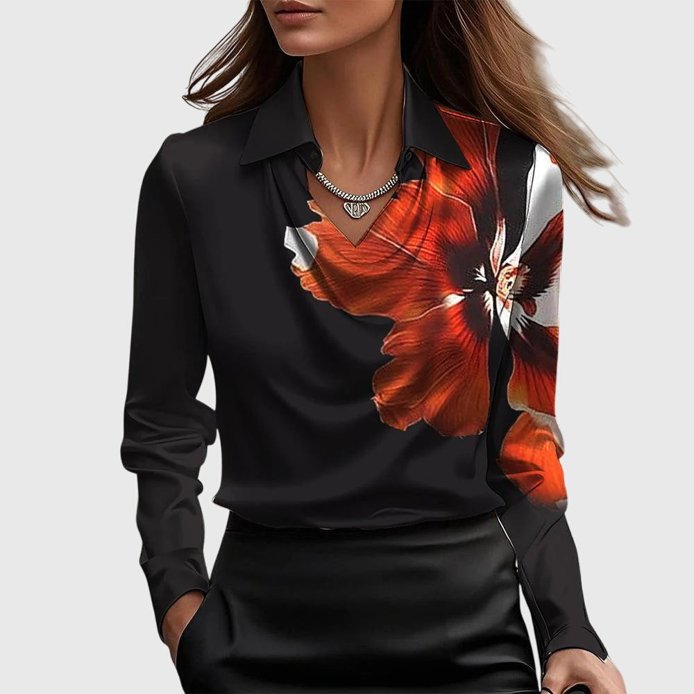 Van Laar | Blouse met luxe glans en plooihals